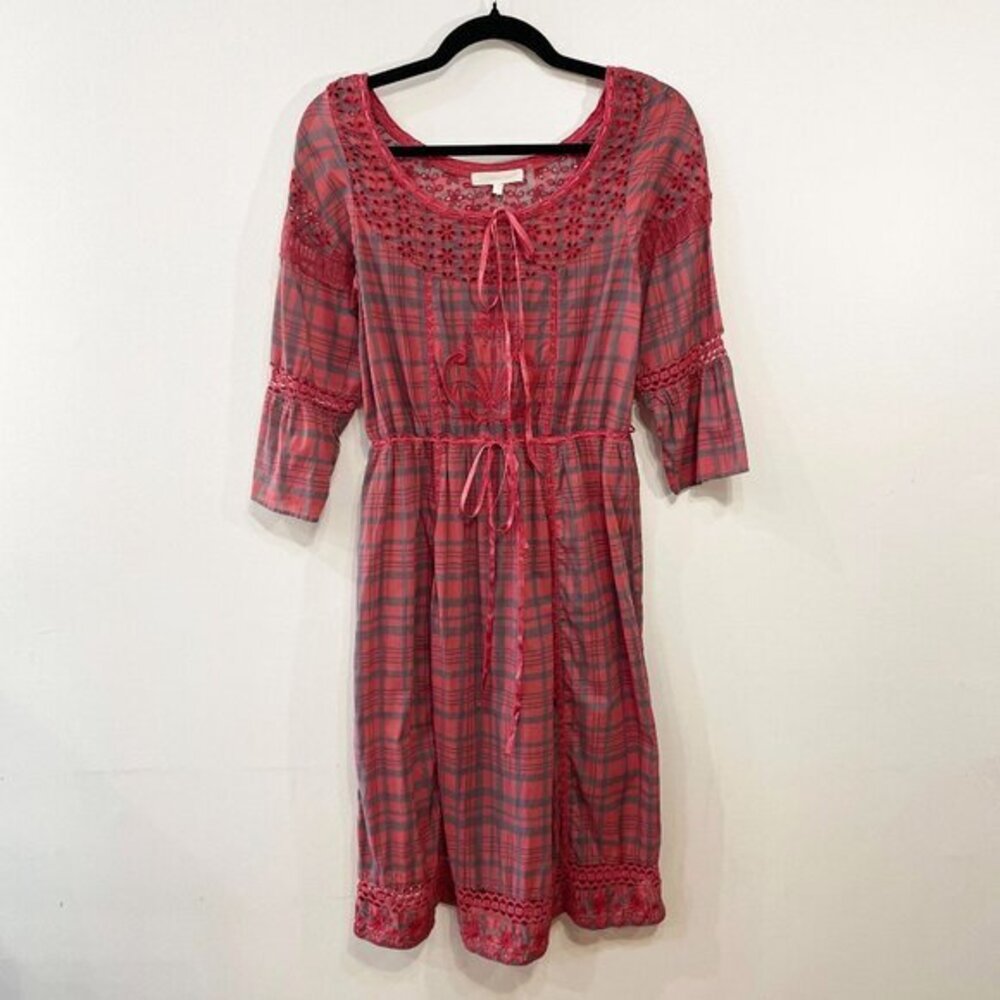 New LoveShackFancy DIY Madeline Plaid Cotton Dress Red Small $265